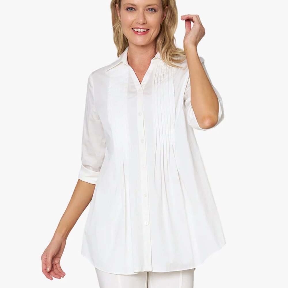 NEW STELLA CARAKASI Pintuck Tunic Soft White Women's XS